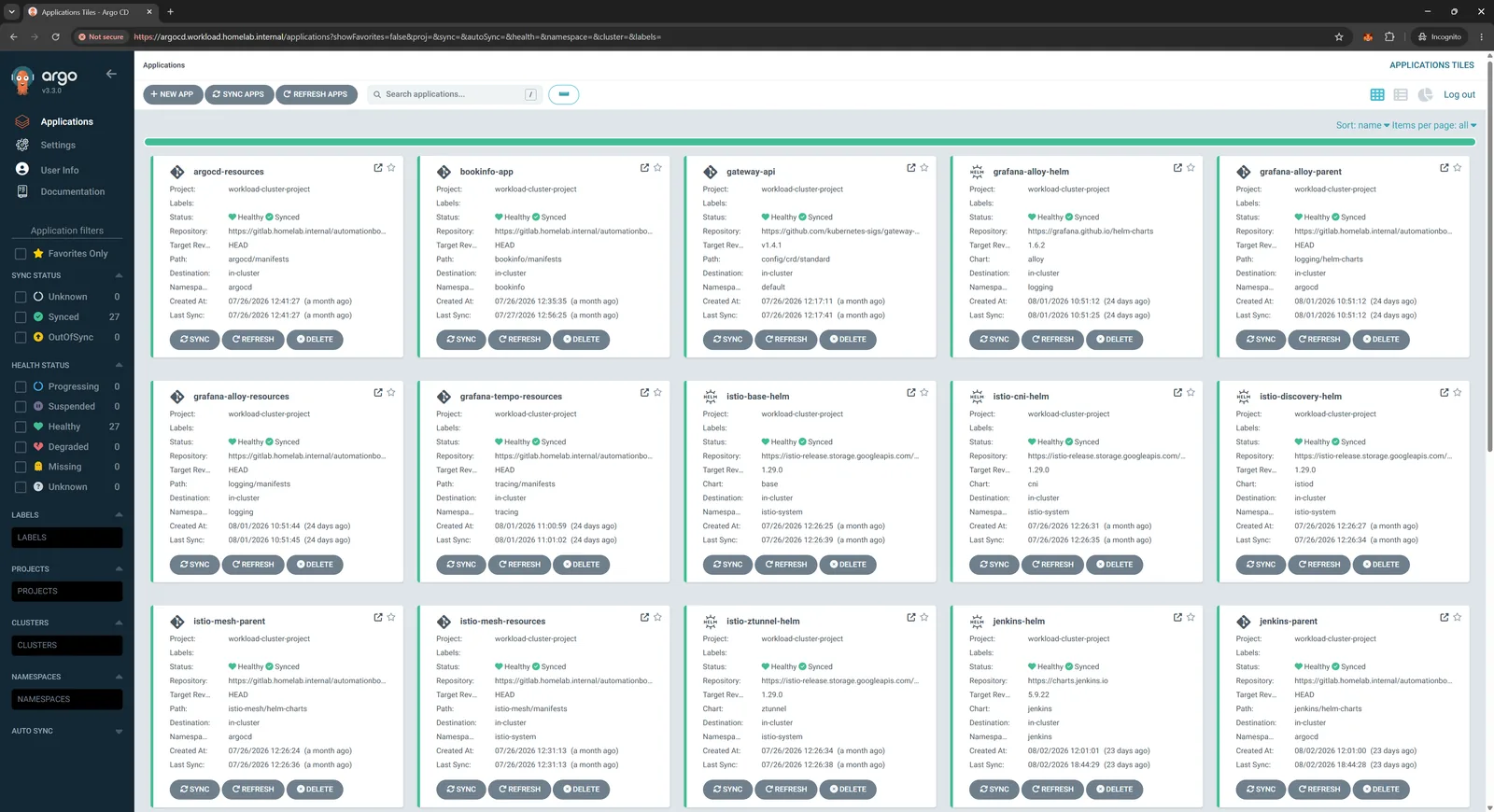 Argo CD application sync view