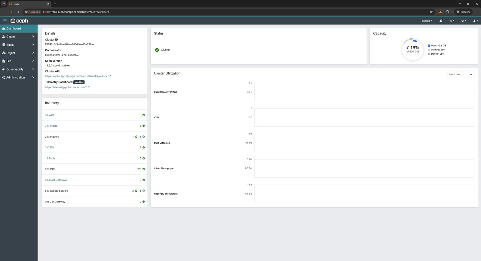 Rook-Ceph cluster health dashboard
